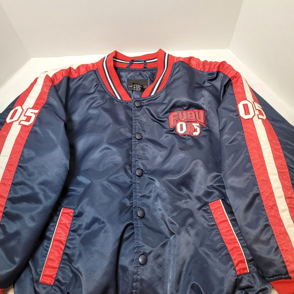 Vintage FUBU The Collection Basketball Varsity Puffer Jacket Button Down Boys - Picture 3 of 16